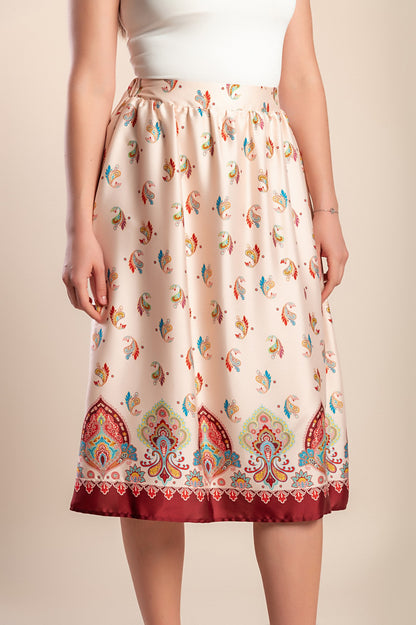Gonna midi con stampa, beige