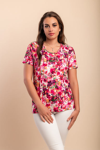 T-shirt con stampa floreale, rosa
