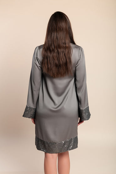 Abito a maniche lunghe con paillettes, grigio