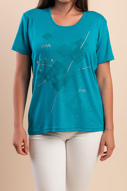 T-shirt in cotone con stampa, turchese