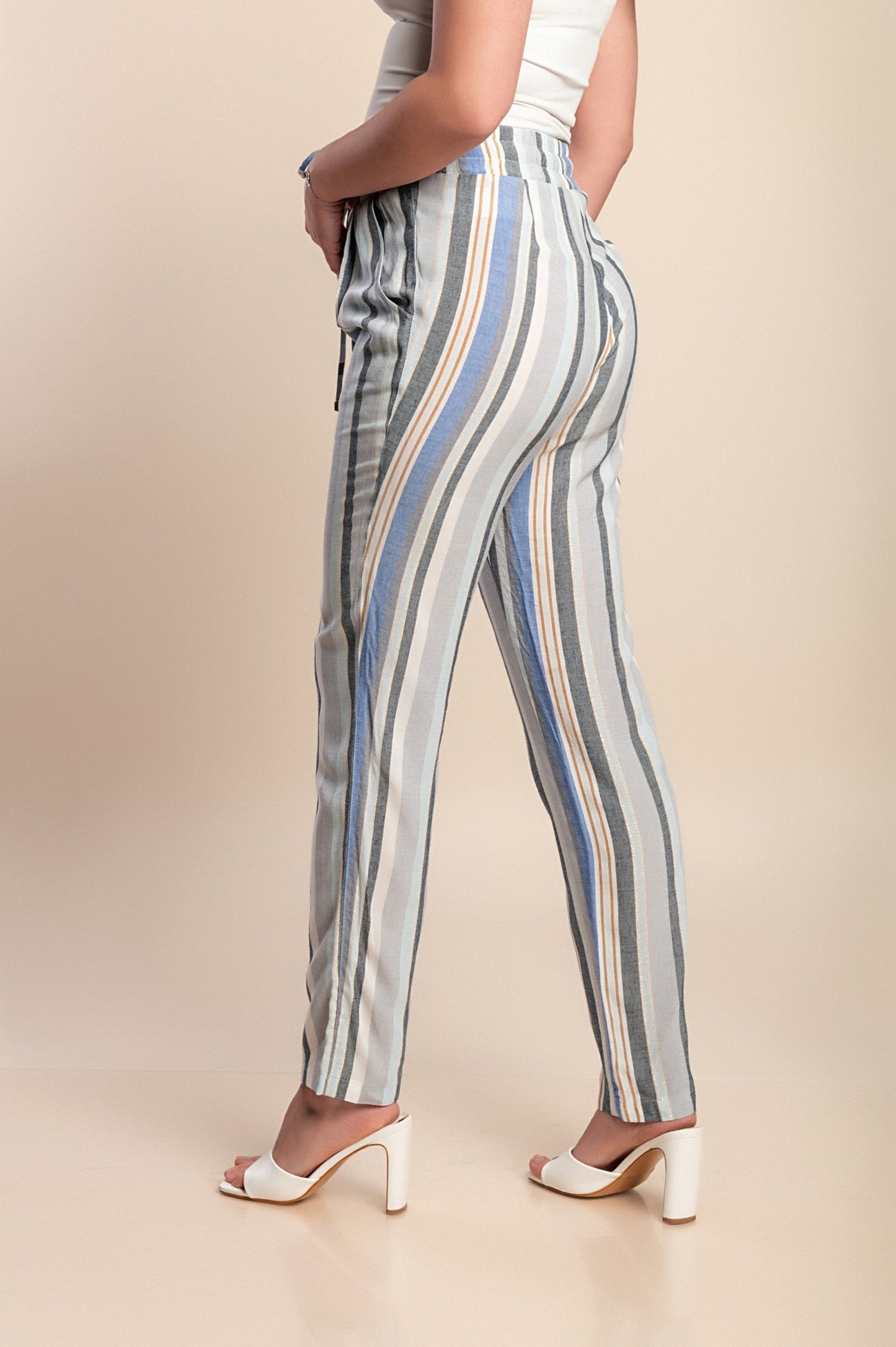 Pantaloni con stampa a righe, azzurri