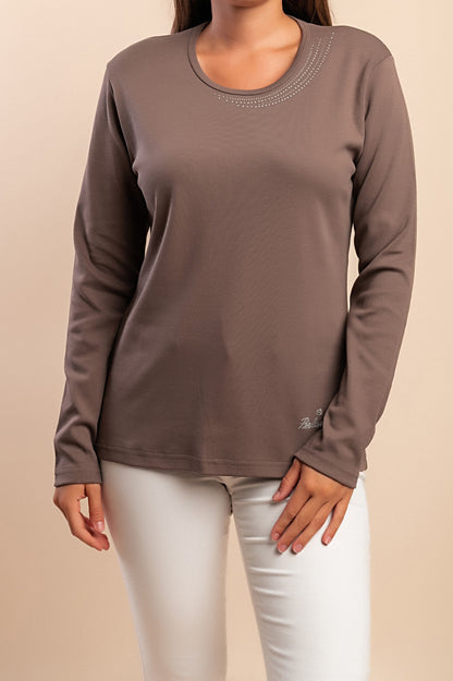 Maglia in cotone a maniche lunghe, marrone