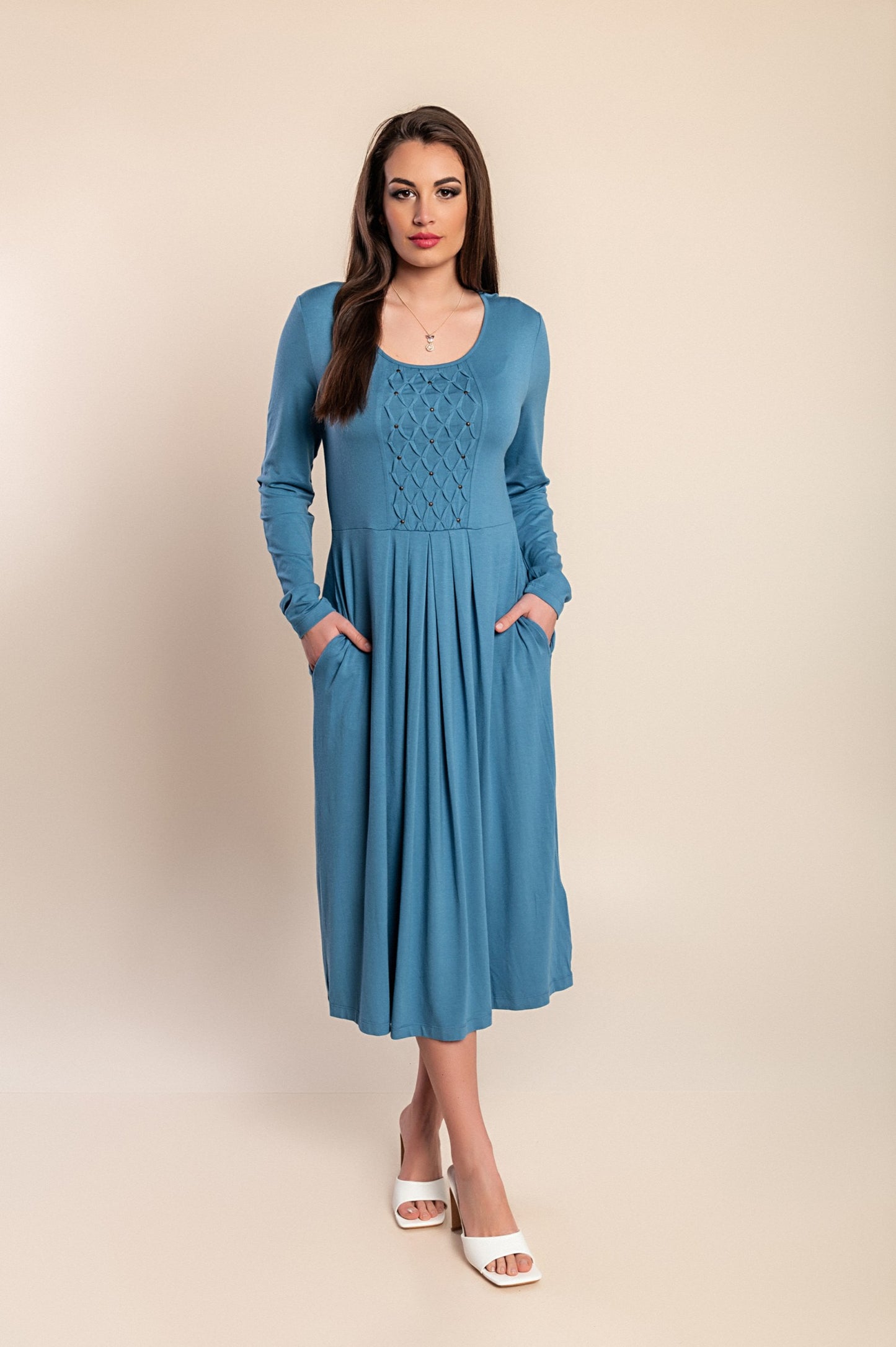 Abito midi con maniche lunghe, blu