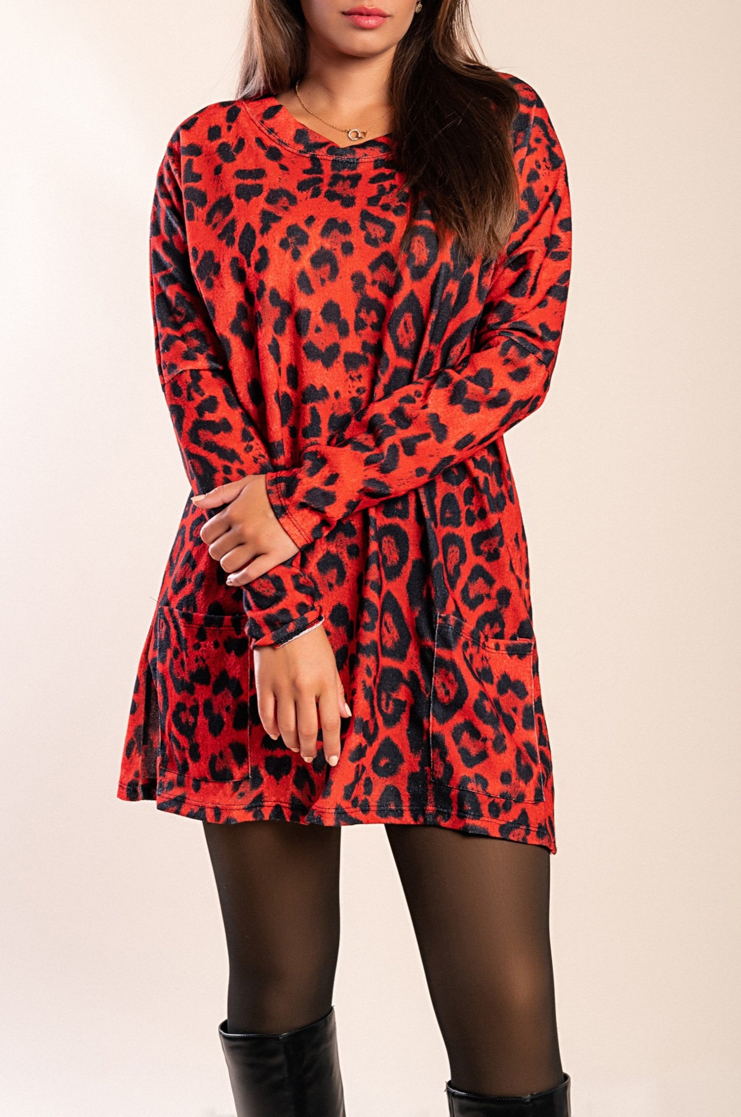 Tunica con tasche e stampa leopardata Delaney, grigio