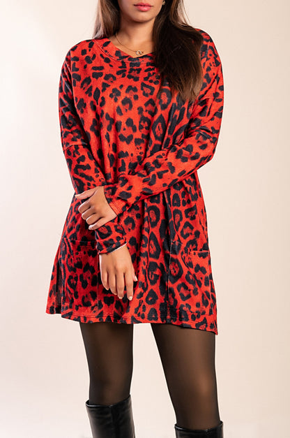 Tunica con tasche e stampa leopardata Delaney, grigio