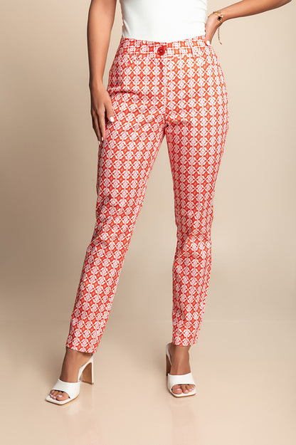 Pantaloni in cotone taglie forti con stampa, rossi