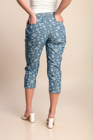 Pantaloni capri in cotone, blu