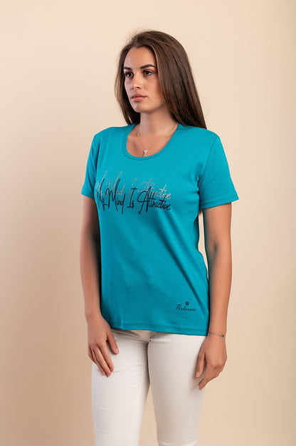 T-shirt in cotone con stampa, azzurra