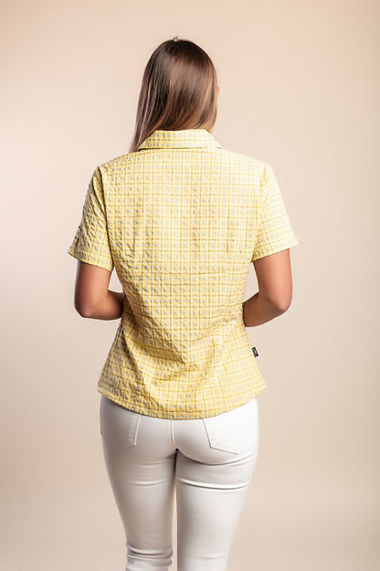 Camicia con stampa a quadri, gialla