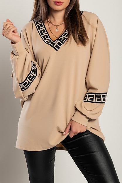 Top ampio con stampa geometrica, beige