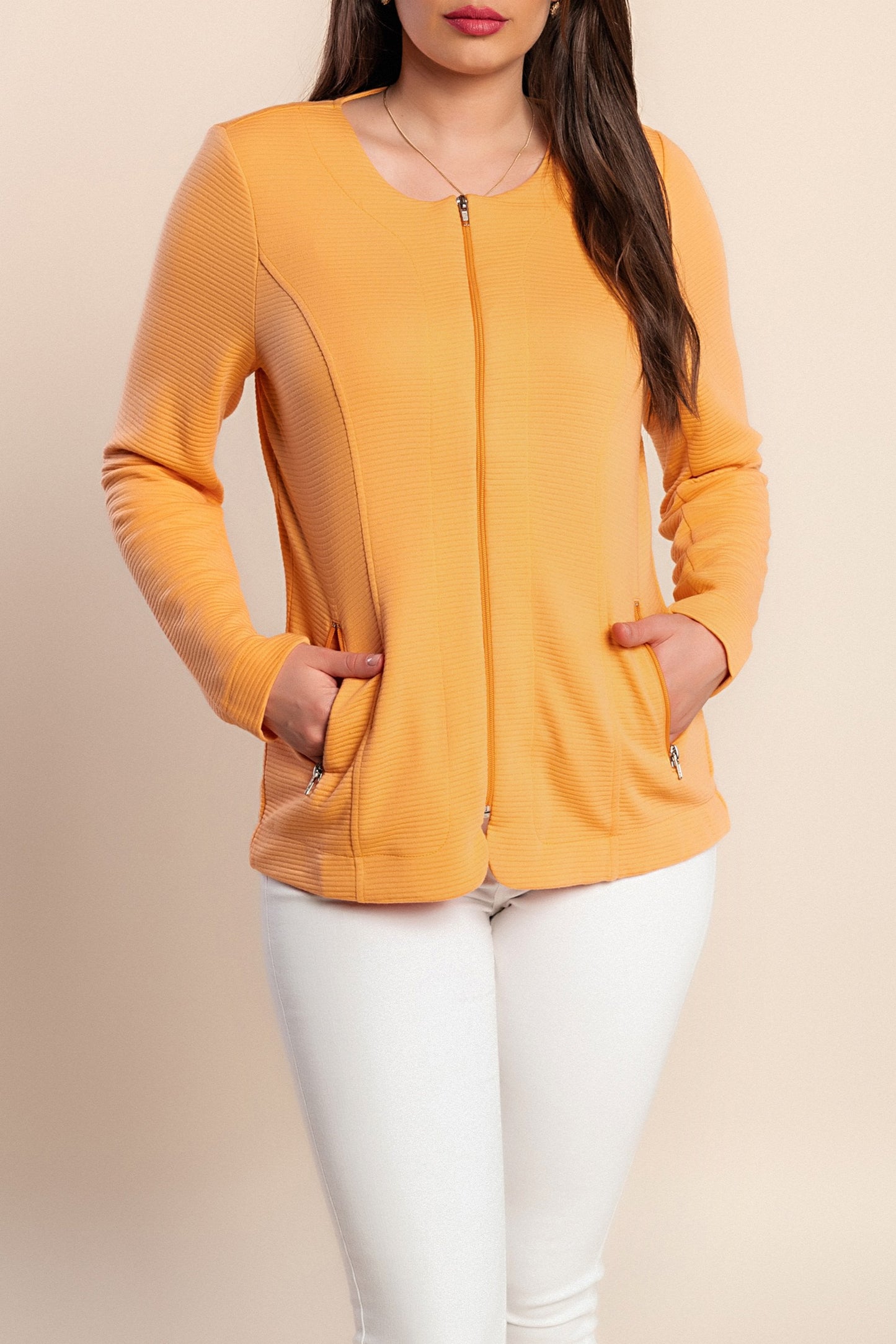 Top con cerniera taglie forti, arancione