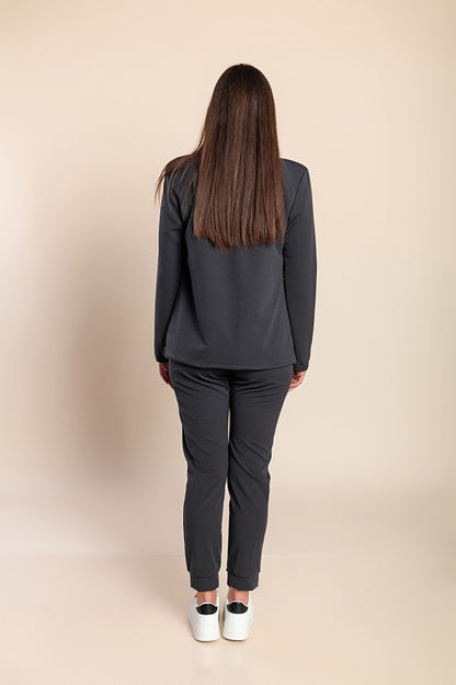 Completo di pantaloni e blazer elegante senza lettere Estrena, nero-nero