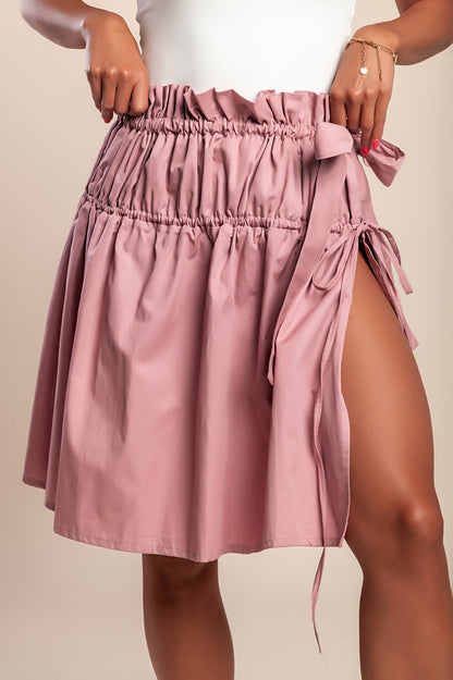 Gonna in cotone con spacco, rosa
