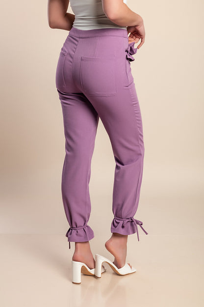 Pantaloni lunghi con volant, lilla