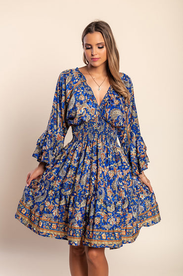 Mini abito con stampa, colore blu royal