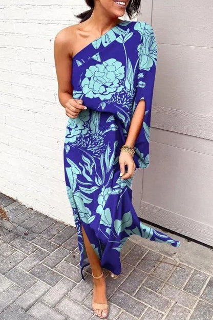 Abito lungo elegante con stampa Tiezza, Blu