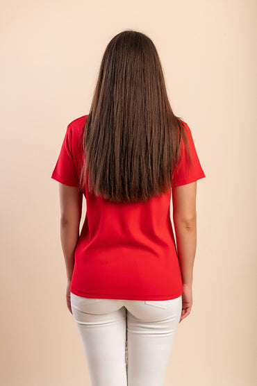 Maglietta in cotone con colletto, rossa