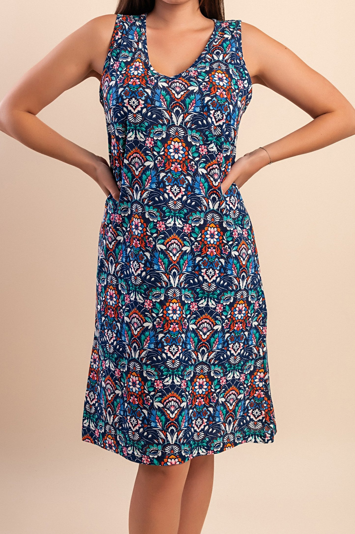 Abito senza maniche con stampa, blu