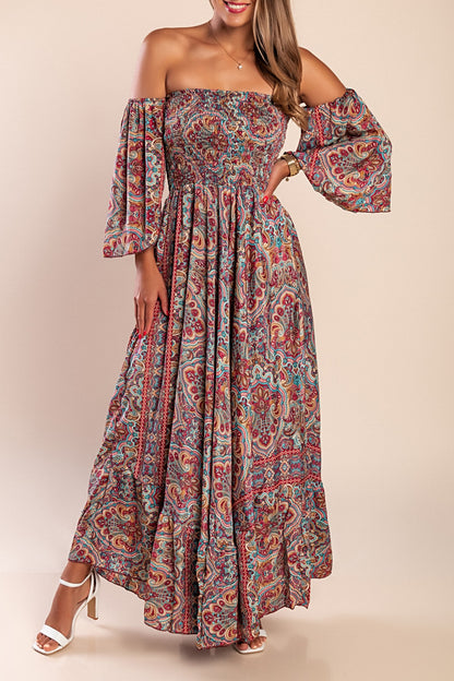 Abito maxi con stampa, multicolore
