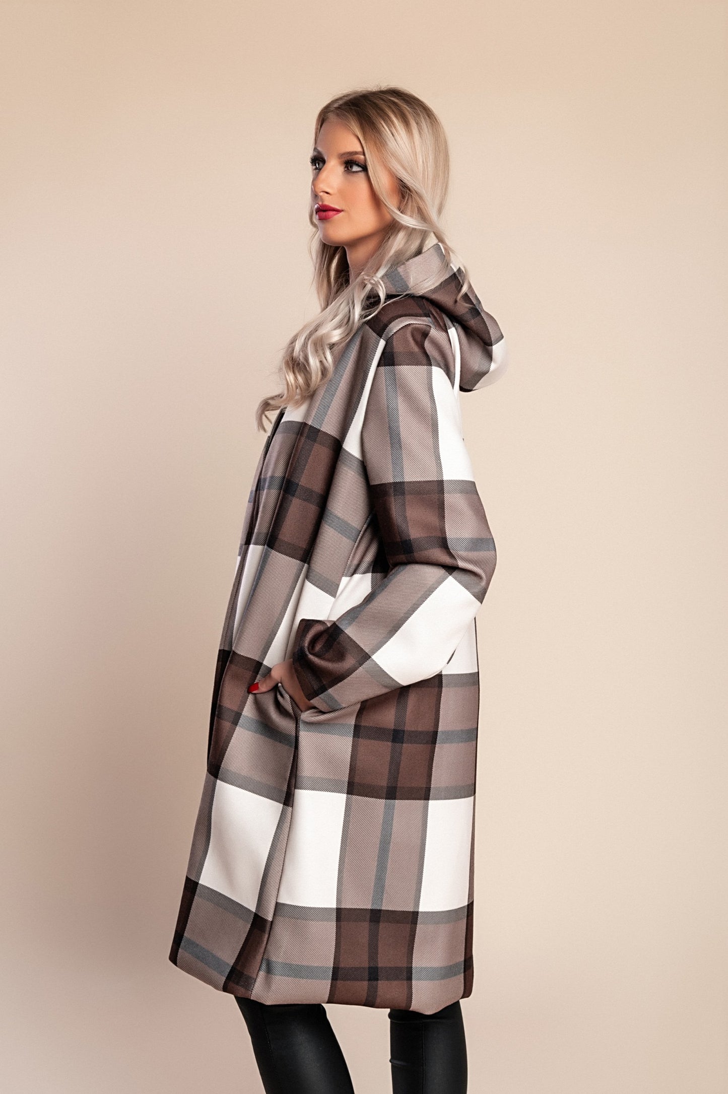 Cappotto a quadri, marrone
