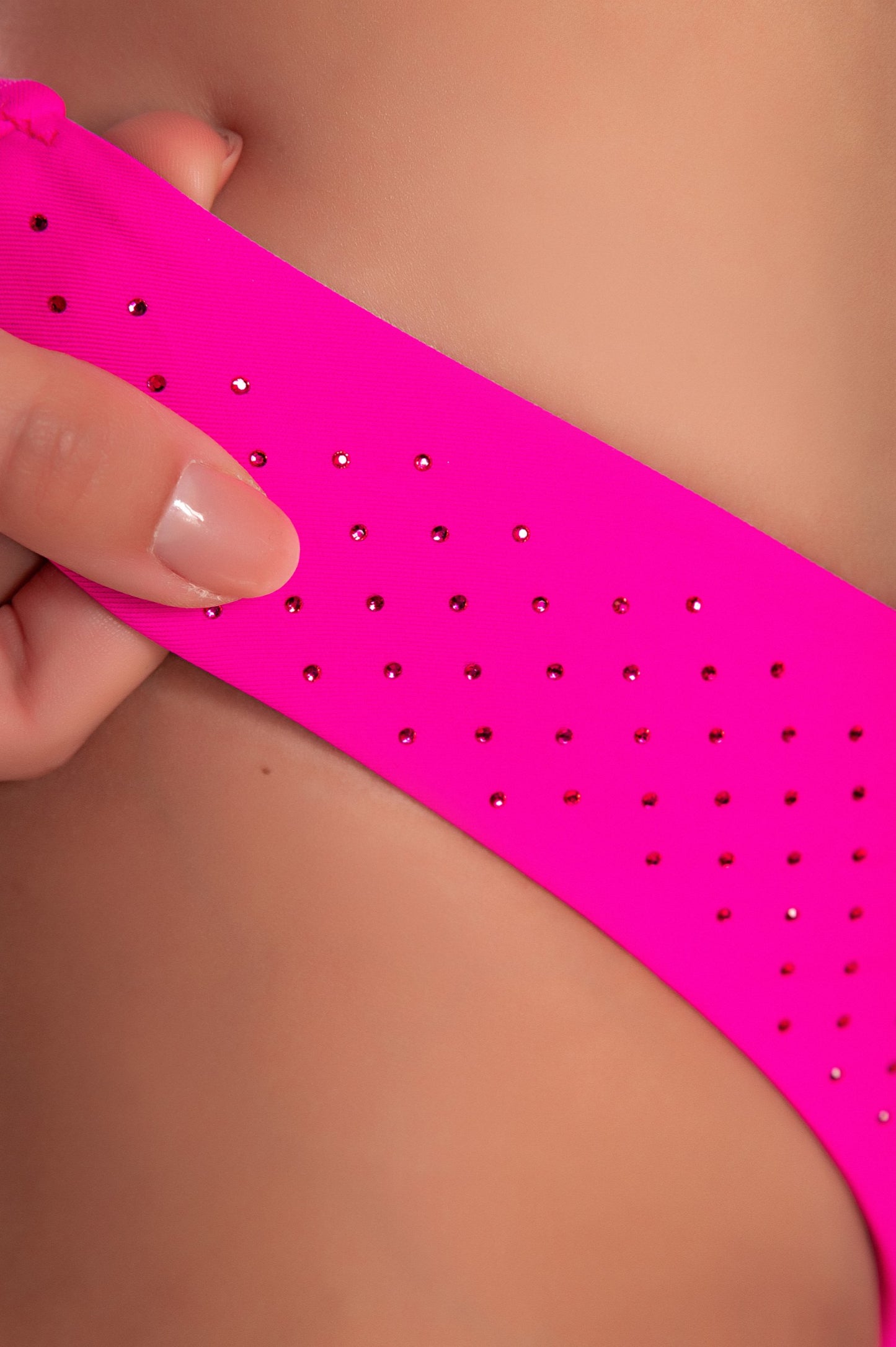 Costume da bagno due pezzi con strass, rosa