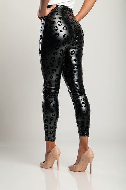 Leggings alla moda in ecopelle, neri.