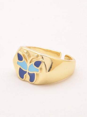 Elegante anello con motivo a farfalla, colore blu