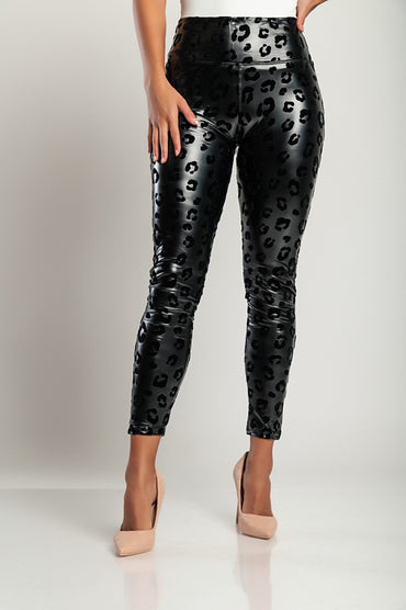 Leggings alla moda in ecopelle, neri.