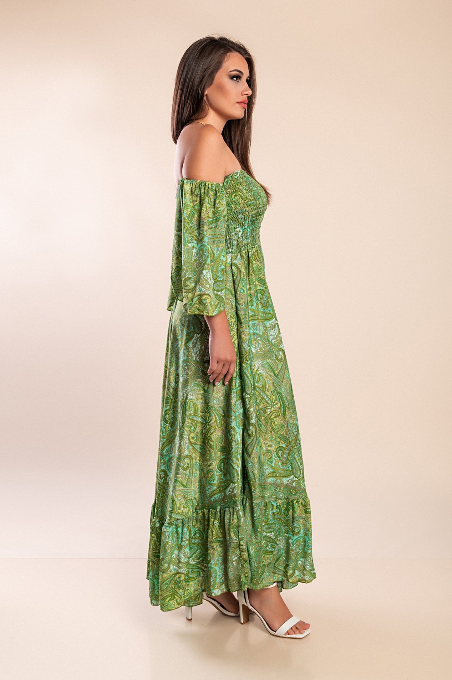 Abito maxi con stampa, multicolore