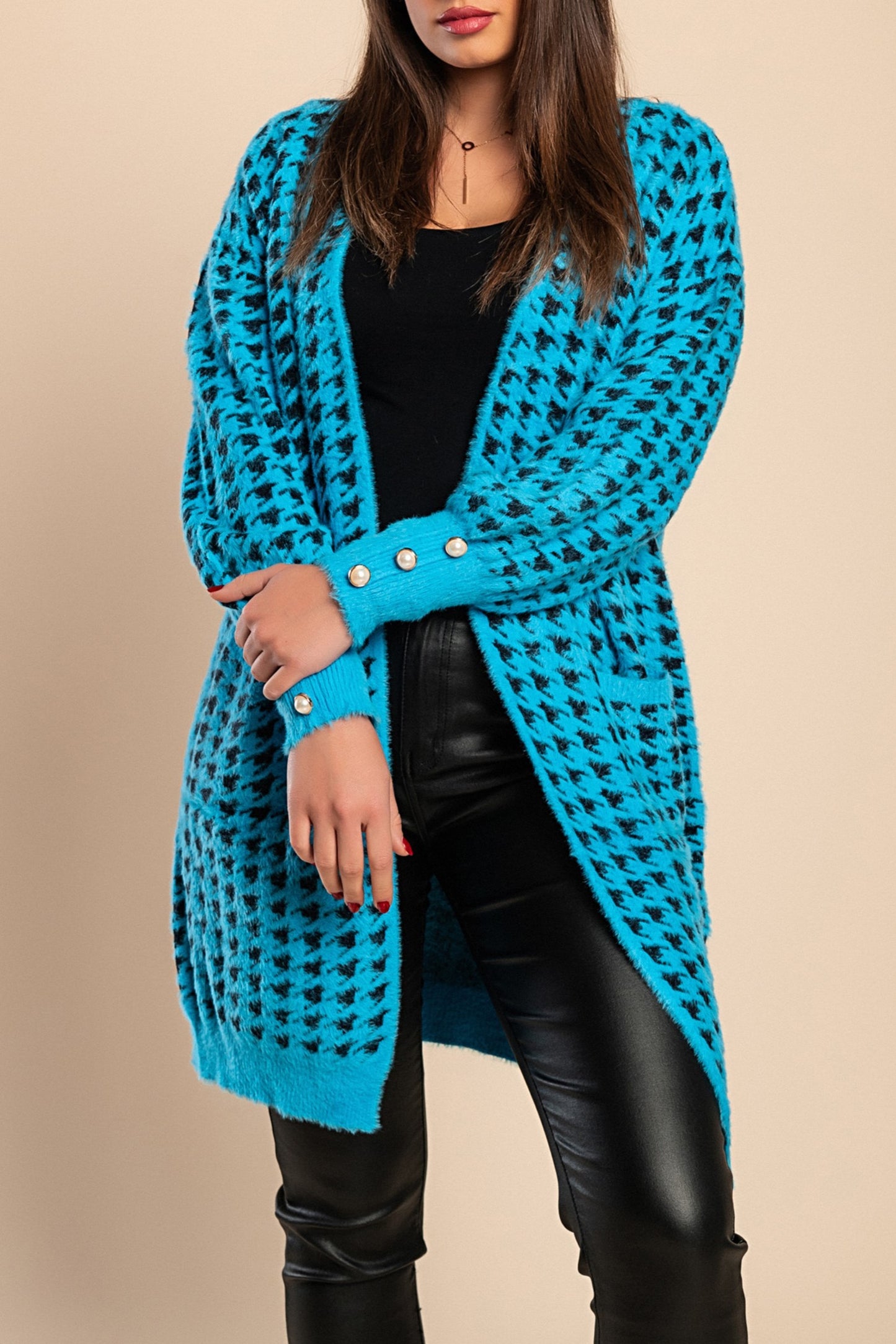 Cardigan lavorato a maglia con stampa Pepita, Blu
