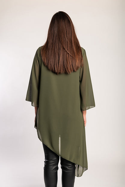 Elegante tunica in tessuto semitrasparente con fiocco decorativo  Ginette, verde scuro