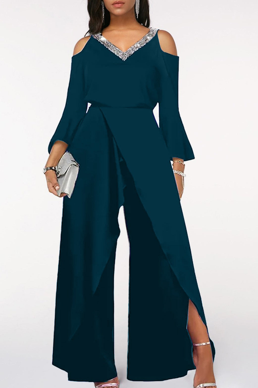 Elegante tuta con paillettes, nera