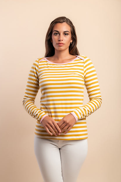 Top in cotone con stampa a righe, giallo