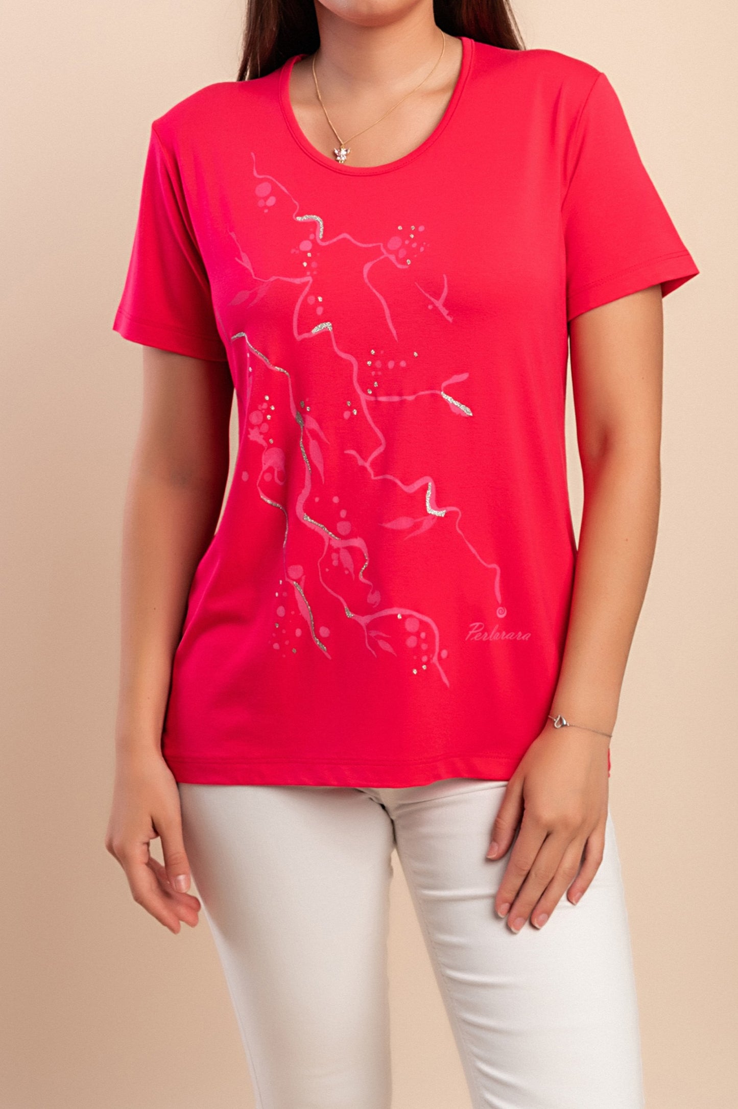 T-shirt in cotone con stampa, rosa