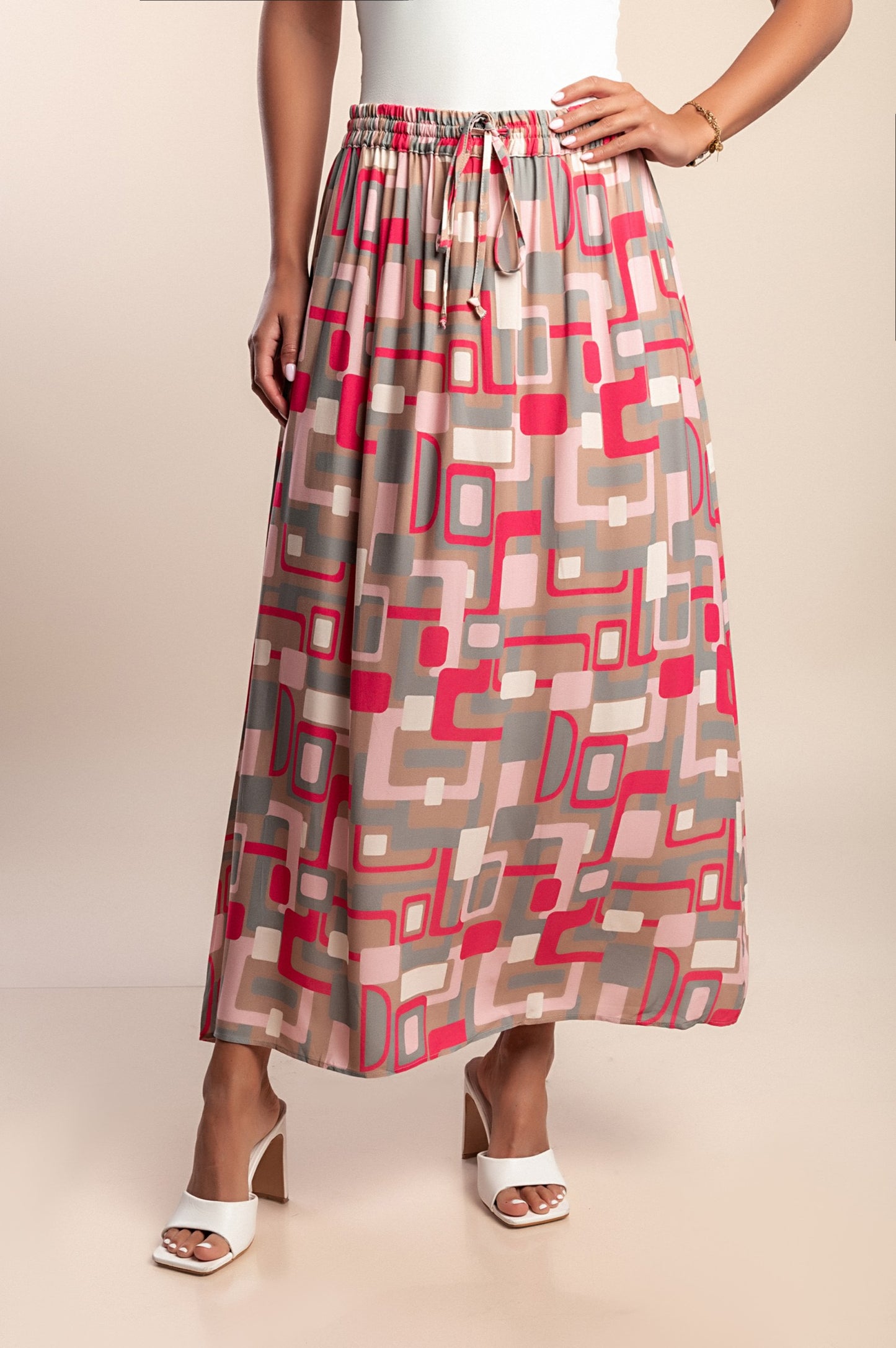 Gonna lunga con stampa, rosa
