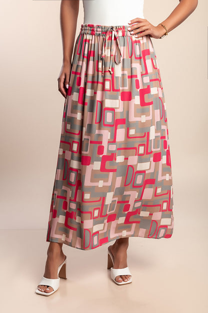 Gonna lunga con stampa, rosa