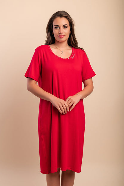 Abito in cotone a maniche corte, rosso