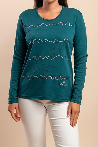 Maglia in cotone a maniche lunghe, verde