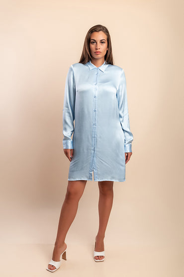 Vestito a cuore in raso effetto seta, azzurro chiaro