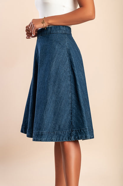 Gonna in denim a vita alta, blu