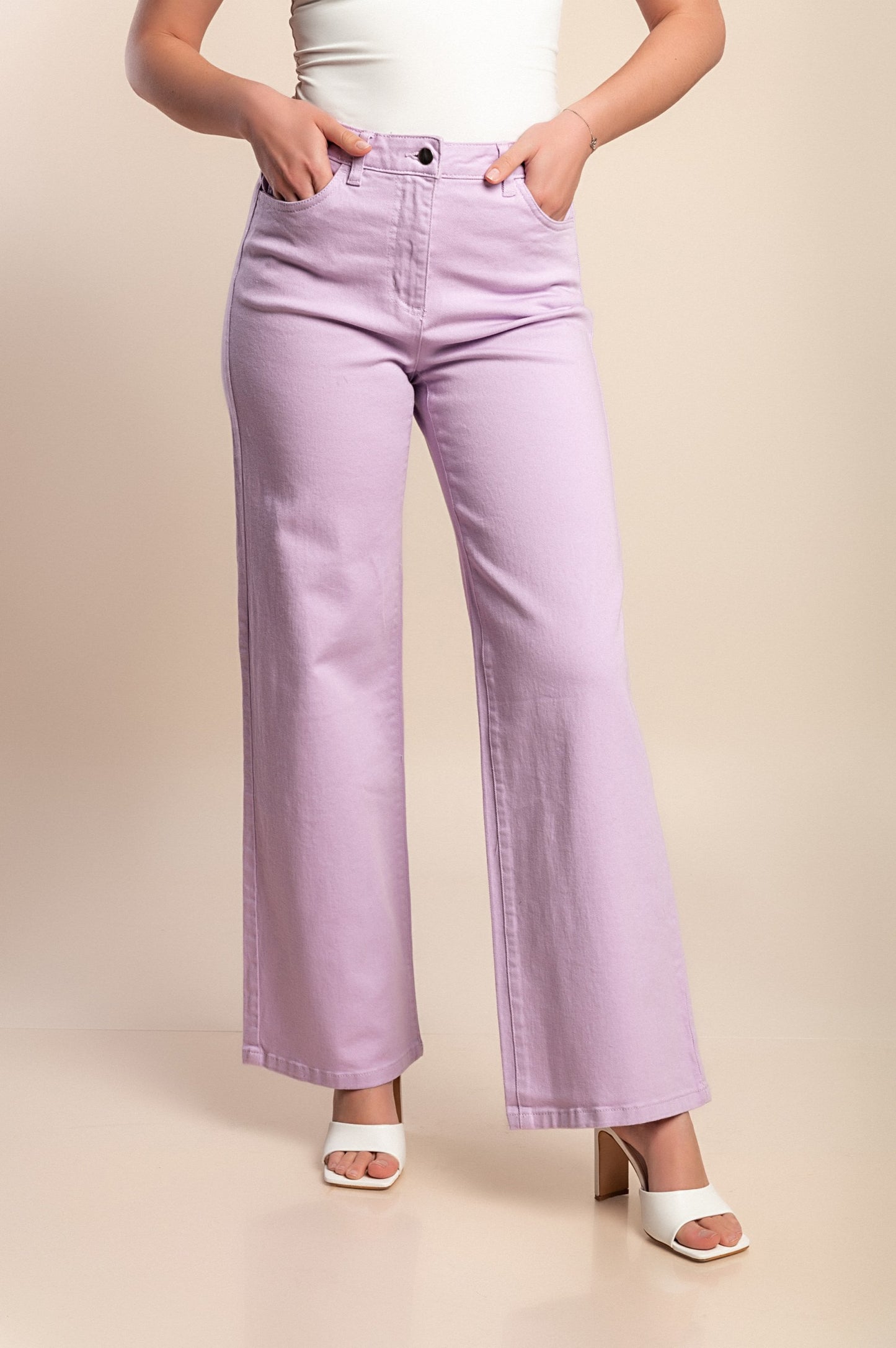 Pantaloni di cotone a vita alta, viola