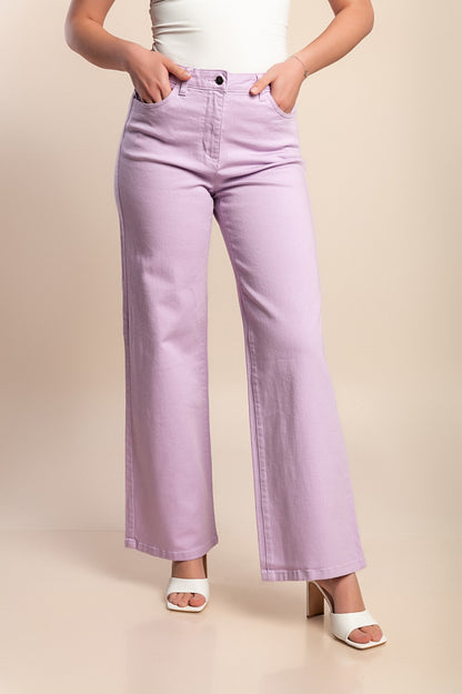 Pantaloni di cotone a vita alta, viola