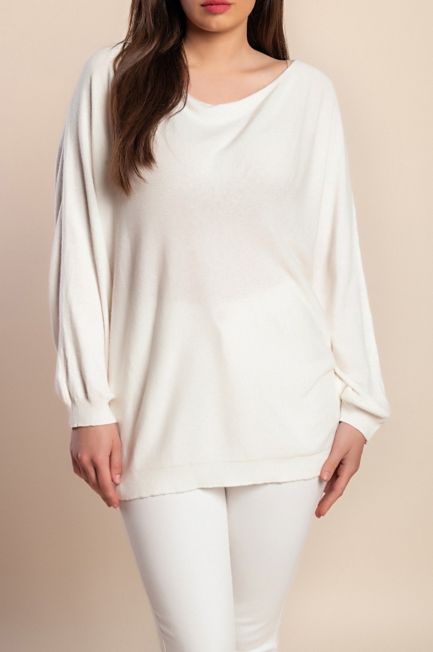 Maglione taglie forti con pizzo, bianco
