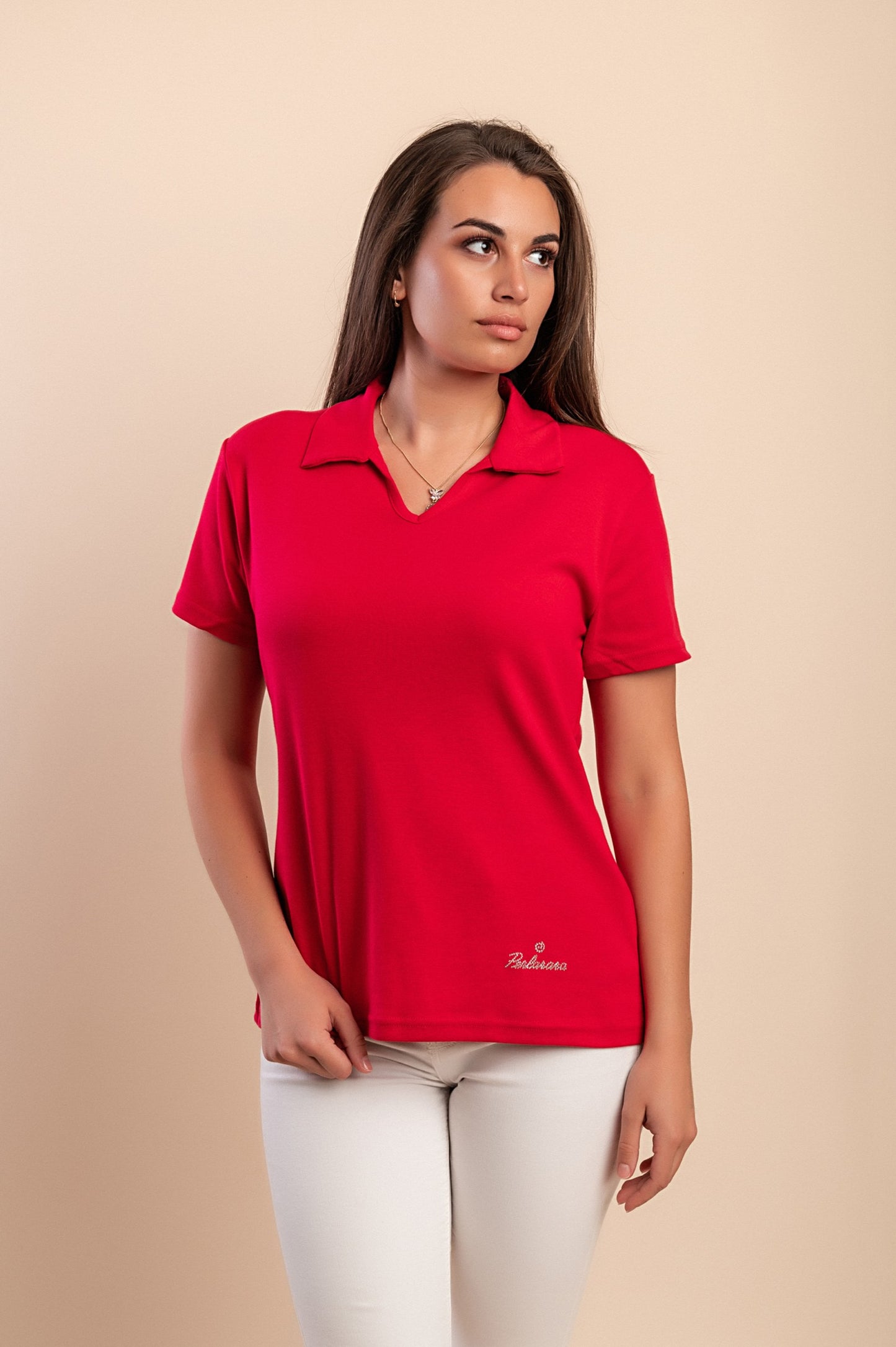 Maglietta in cotone con colletto, blu