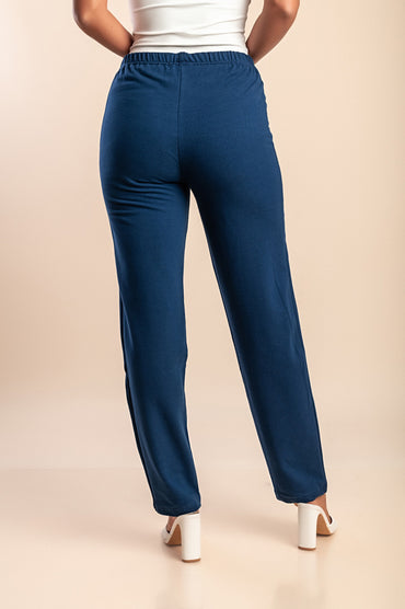 Pantaloni in cotone con elastico, blu