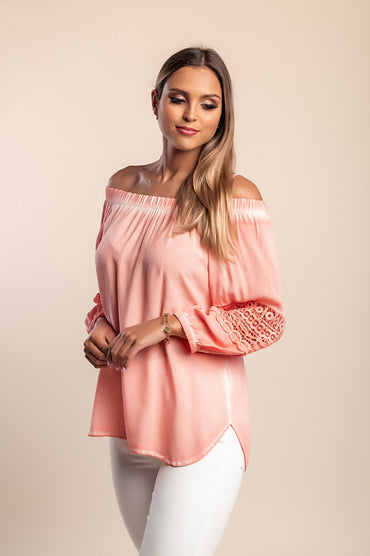 Camicetta con pizzo decorativo, albicocca