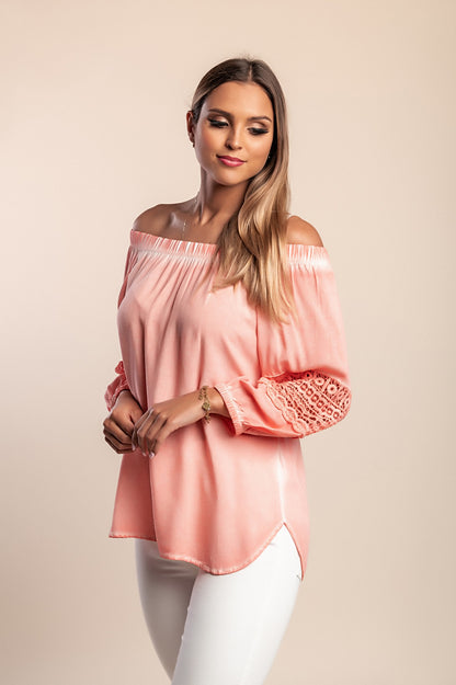 Camicetta con pizzo decorativo, albicocca