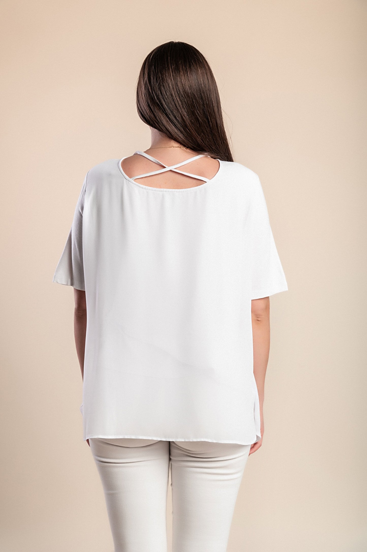 Camicetta a maniche corte con cerniera, bianca