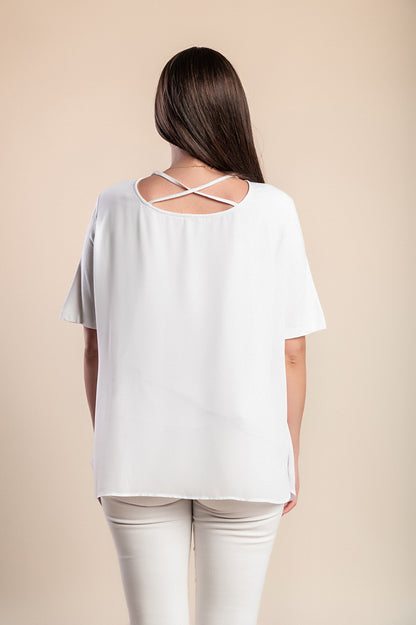 Camicetta a maniche corte con cerniera, bianca