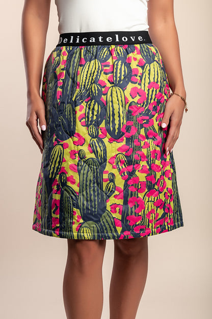 Gonna midi con stampa, verde